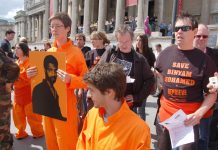 Demonstrators in Trafalgar Square last June demanding immediate action by the Brown government to secure the release of British resident Binyam Mohamed from imprisonment in Guantanamo Bay