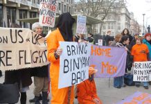 Demonstrators outside the US embassy in Grosvenor Square, London demanding the immediate release of Binyam Mohamed from Guantanamo Bay