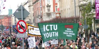 Section of the 100,000-strong denonstration in Dublin during the general strike on  December 5 2005 in support of the occupation by Irish Ferries workers’ against cheap labour