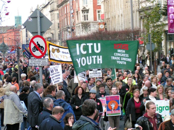 Section of the 100,000-strong denonstration in Dublin during the general strike on  December 5 2005 in support of the occupation by Irish Ferries workers’ against cheap labour