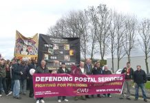 Royal Mail workers march in Milton Keynes – face privatisation at the hands of a government desperate for cash