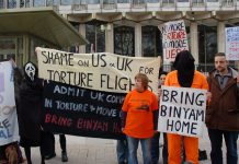 Demonstration outside the US Embassy on February 17 by the successful campaign to get Binyam returned to Britain