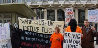 Demonstration outside the US Embassy on February 17 by the successful campaign to get Binyam returned to Britain