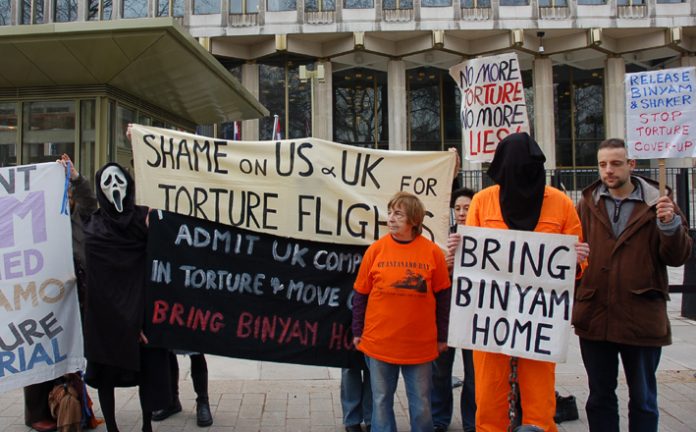 Demonstration outside the US Embassy on February 17 by the successful campaign to get Binyam returned to Britain