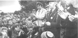 Scargill speaks to pickets at Orgreave. He told reporters later: ‘Ther have been scenes of almost unbeleivable brutality . . . reminiscent of a Latin American police state’