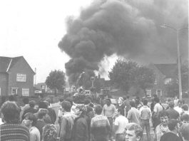 THE GREAT MINERS STRIKE 1984-85 – PART THREE: ‘Now we are fighting the enemy within’ – Thatcher A crane is set on fire at the pit gates in the south Yorkshire village of Armthorpe