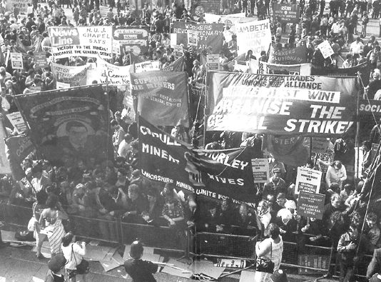 Workers Revolutionary Party and Young Socialists banners on the lobby outside  the TUC in Brighton demand the organisation of the General Strike