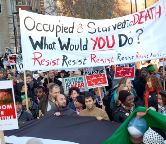 Marchers in London on January 3 express their support for the Palestinian resistance in Gaza during Israel’s bombing campaign