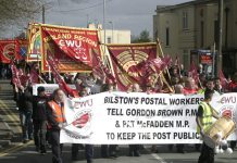Postal workers marching through Wolverhampton last weekend against privatisation of Royal Mail
