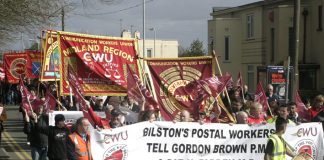 Postal workers marching through Wolverhampton last weekend against privatisation of Royal Mail