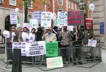 Protest outside a court hearing for Babar Ahmad in London in May 2005