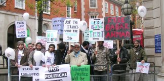 Protest outside a court hearing for Babar Ahmad in London in May 2005