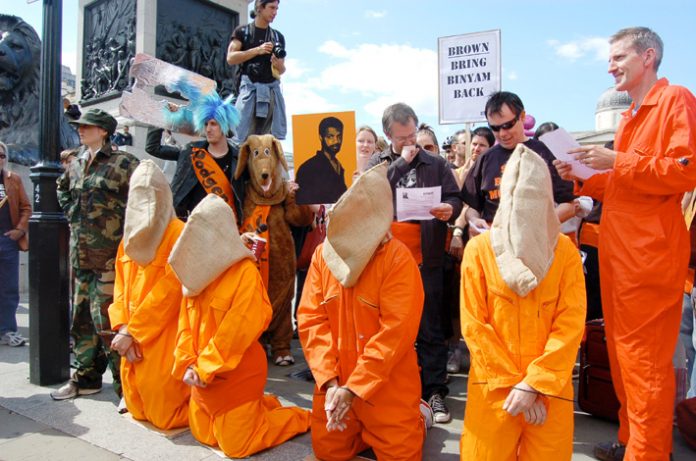 Reprieve demonstration for the release of Binyam Mohamed from Guantanamo Bay in Trafalgar Square last summer