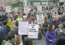 Irish workers taking to the streets of Dublin last month in a massive demonstration against the government’s crisis measures