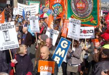Marchers in London on Saturday against poverty, war and about climate change