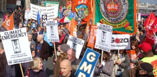 Marchers in London on Saturday against poverty, war and about climate change