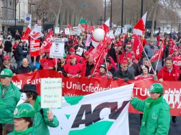 Trade unionists from all over Europe joined last Saturday’s 50,000-strong March for Jobs and Justice in London