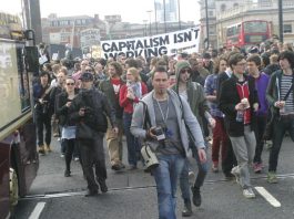 Banner with a clear message on the march to the Bank of England