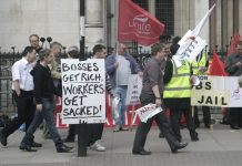 Protest outside the  High Court in London on Monday opposing the attempt to jail the Enfield occupation leaders