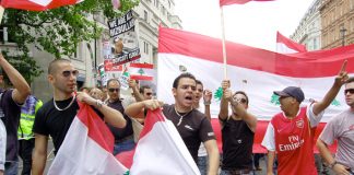 Marchers in London in July 2006 condemn the Israeli bombing of Lebanon