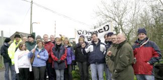 Workers and their families outside the Stead McAalpin factory in Cummersdale yesterday