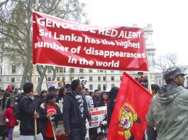 The Canadian government calls for an immediate ceasefire in Sri Lanka Tamils outside Parliament on Thursday condemn the Sri Lankan regime for its attacks on civilians