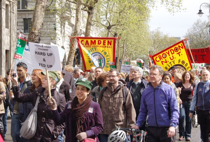 NUT members marching in London during  last year’s national strike which was the biggest in 21 years