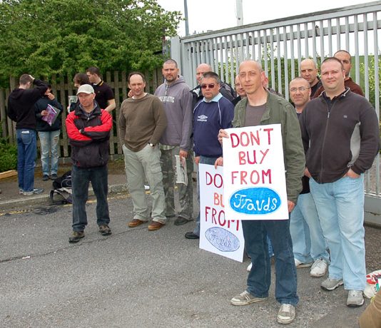 Pickets and supporters outside the Enfield Visteon plant – they are determined to win this struggle for jobs