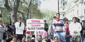 Tamils continuing their non-stop demonstration against Sri Lankan army atrocities outside parliament yesterday