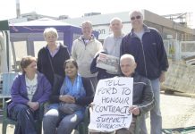 Sacked Visteon workers in Basildon yesterday, demanding Ford terms and contract conditions