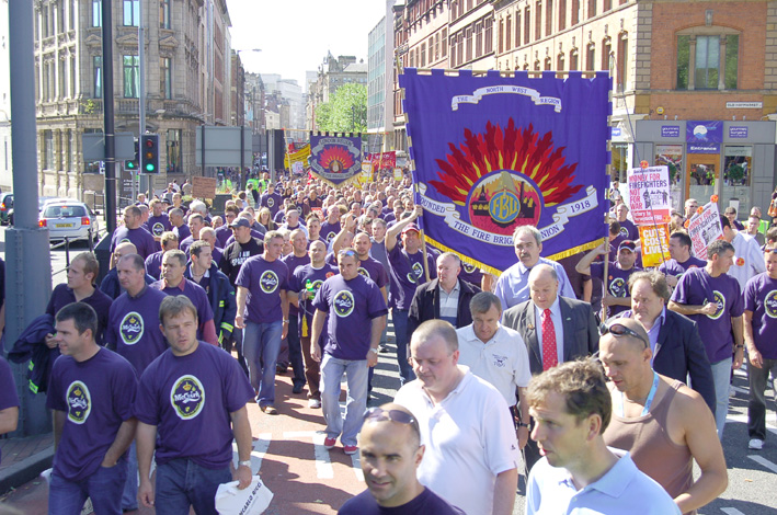 National FBU demonstation in Liverpool in September 2006 in support of the Merseyside firefighters strike against cuts in the service