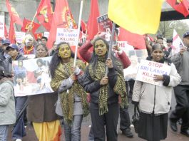 Demonstration in London on April 18 against the Sri Lankan Army bombardment of the Tamil areas