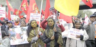 Demonstration in London on April 18 against the Sri Lankan Army bombardment of the Tamil areas