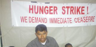 Four young Tamils have joined the hunger strike outside Parliament demanding an immediate and permanent ceasefire to end the Sri Lankan Army genocide against the Tamil population