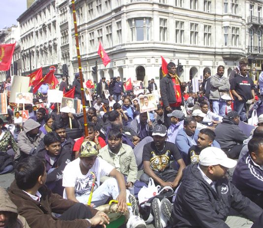 Monday afternoon’s sit-in blockade of Parliament by thousands of Tamils