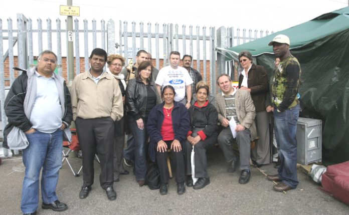 Visteon workers on the Enfield picket line yesterday stand together but the company is making different redundancy offers