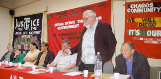 All Trades Unions Alliance National Secretary DAVE WILTSHIRE addressing the meeting