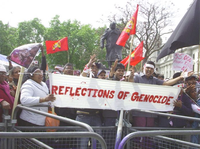 Tamils in Parliament Square on Monday demonstrate against the Sri Lankan Army genocide against the Tamil people