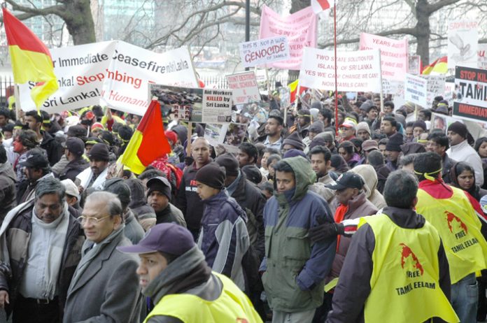 A section of the 125,000-strong demonstration in London on January 31st against the genocidal Sri Lankan Army attacks on the Tamil population