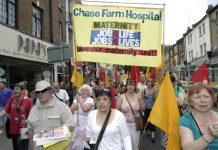 Maternity unit workers on last July’s North East London Council of Action demonstration against the closure of Chase Farm Hospital