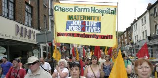 Maternity unit workers on last July’s North East London Council of Action demonstration against the closure of Chase Farm Hospital