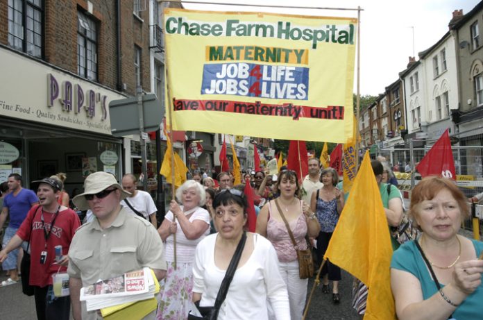 Maternity unit workers on last July’s North East London Council of Action demonstration against the closure of Chase Farm Hospital