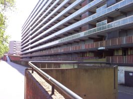 One of the large blocks of flats on the Heygate estate in Southwark where hundreds of council homes are to be demolished