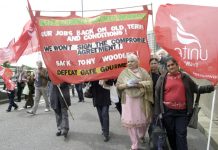 Sacked Gate Gourmet workers on the Unite March for Jobs last month where Unite leaders joined forces with ex-CBI boss Digby Jones