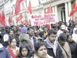 Section of the 125,000-strong demonstration in London on April 11 against the Sri Lankan Army atrocities against the Tamil people