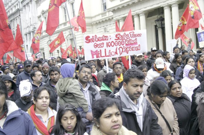 Section of the 125,000-strong demonstration in London on April 11 against the Sri Lankan Army atrocities against the Tamil people