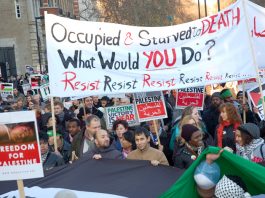 London marchers on January 3rd express their support for Palestinians besieged in Gaza