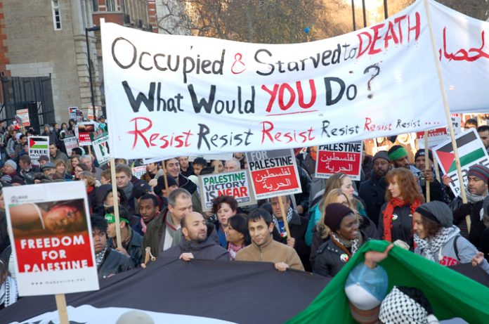 London marchers on January 3rd express their support for Palestinians besieged in Gaza