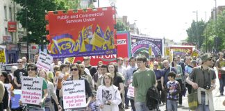 London Met lecturers and students marching on 23 May against the savage cuts being imposed on the university