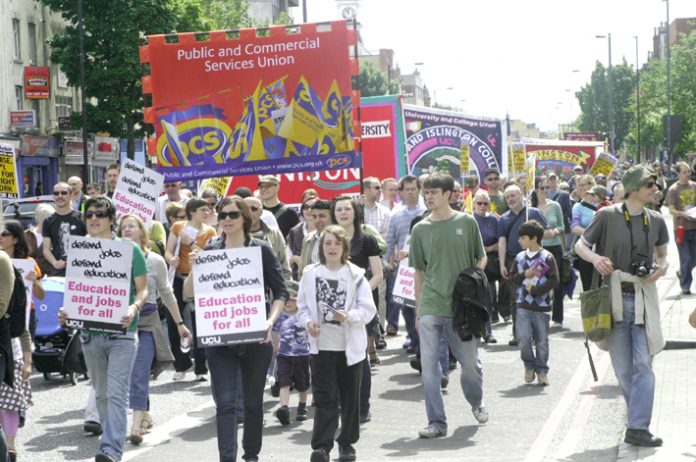 London Met lecturers and students marching on 23 May against the savage cuts being imposed on the university
